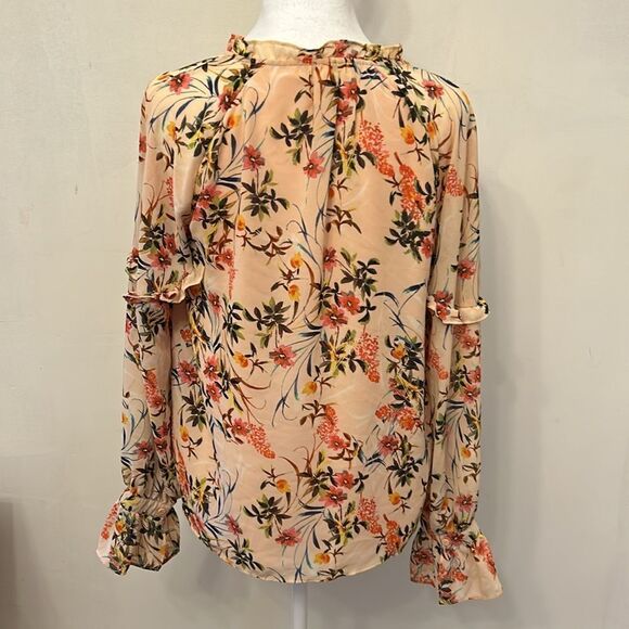 Rose + Olive peach floral ruffle long sleeve blouse Size S EUC - Picture 2 of 11